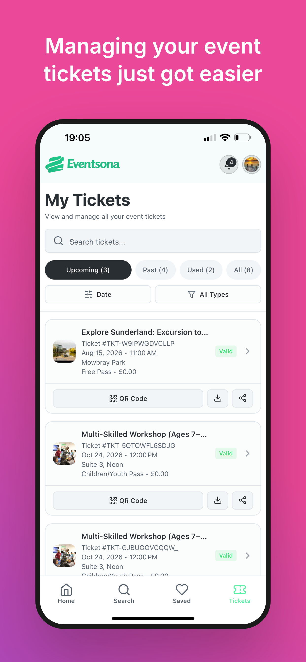Eventsona app — manage my tickets