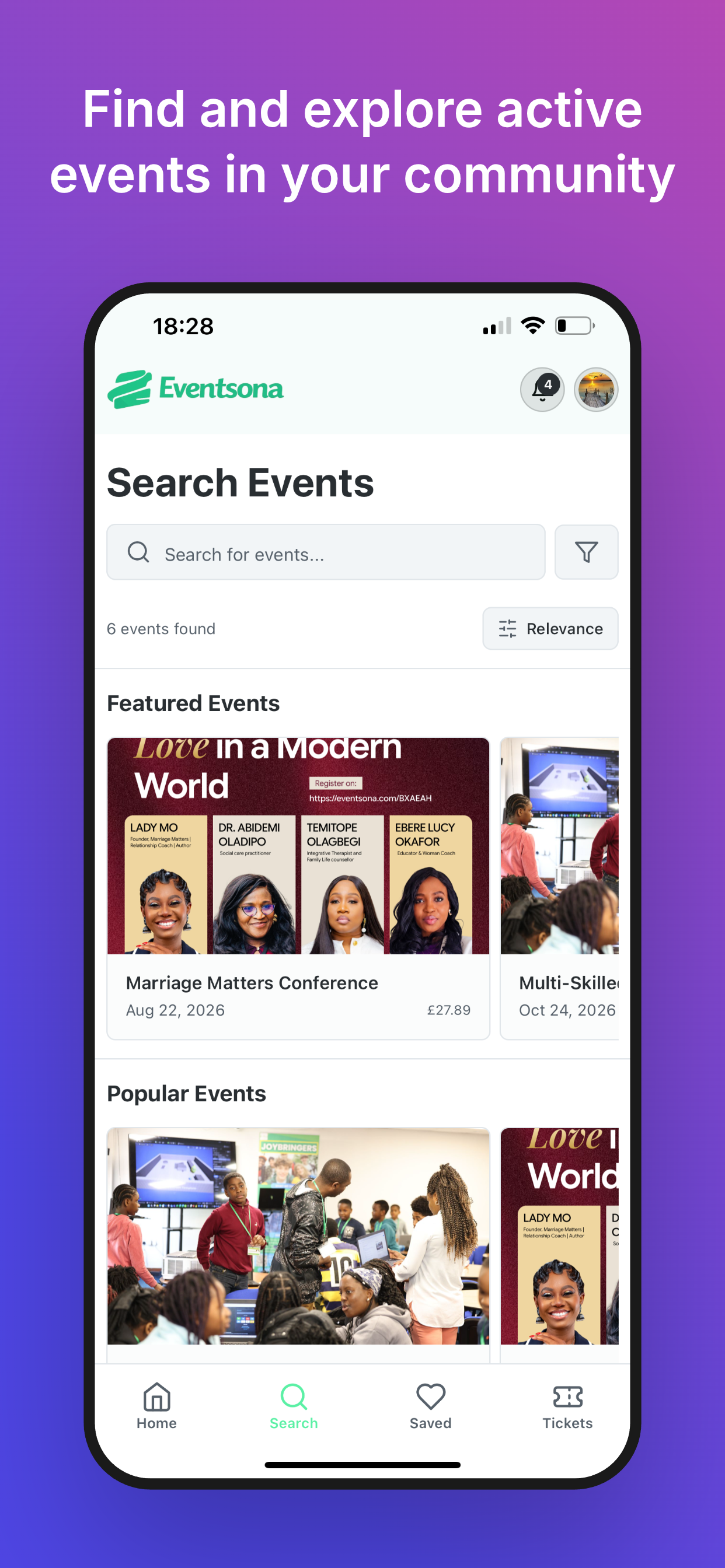 Eventsona app — search events near you